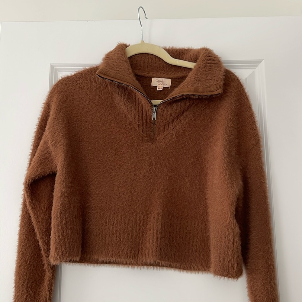 REVOLVE Camilla Coehlo XXS fuzzy brown sweater